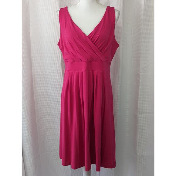 LANDS' END! FRESH, BRIGHT FUSCHIA PINK STRETCH KNIT, CRISS-CROSS SUN DRESS! SZ M - Picture 2 of 8